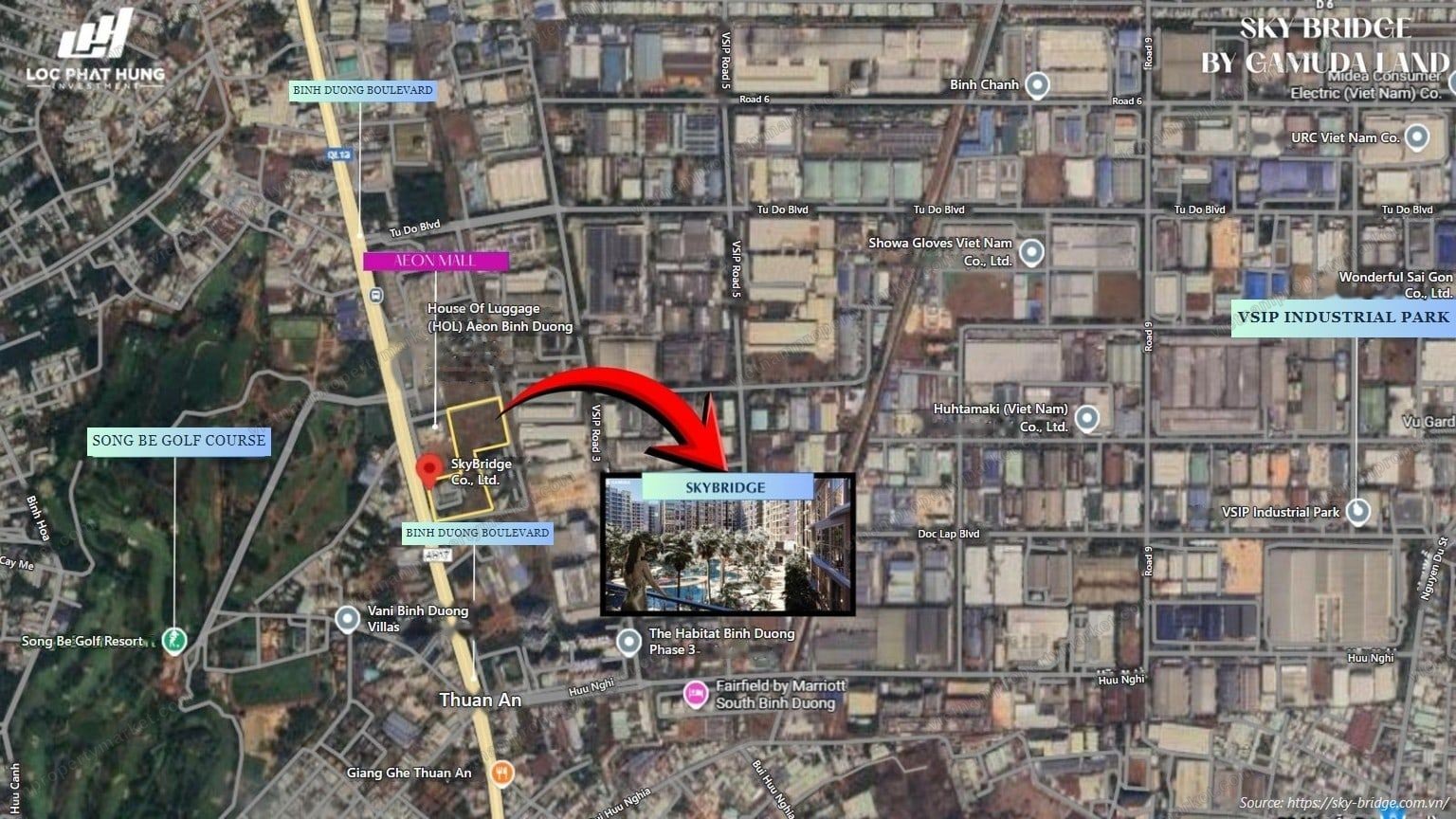 Location map: AEON MALL, Song Be Golf and VSIP