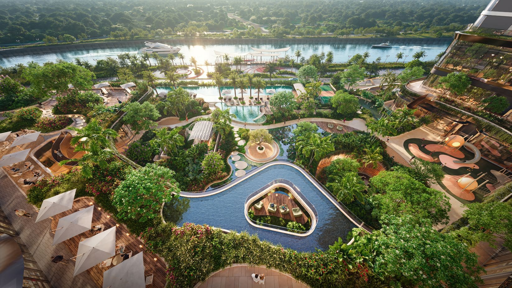 The gardens below