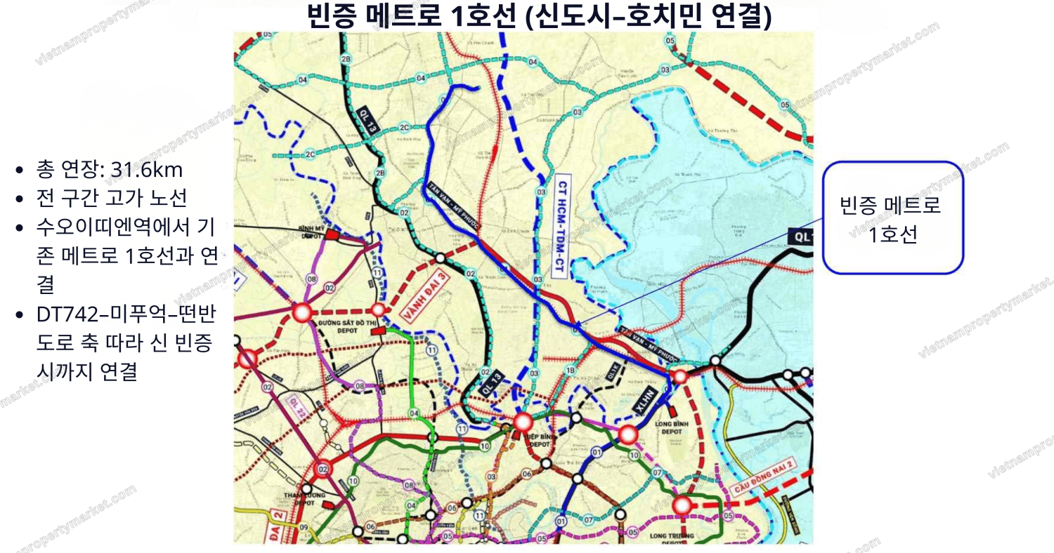 빈증 신도시 메트로 노선 방향도